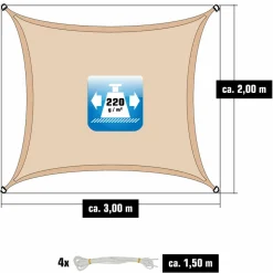 AMANKA 3 x 2 atmungsaktives UV Sonnensegel - Beige