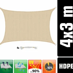 AMANKA 3 x 4 atmungsaktives UV Sonnensegel - Beige