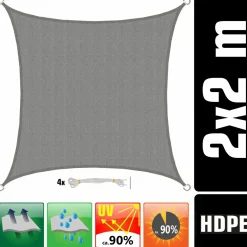 AMANKA 2 x 2 atmungsaktives UV Sonnensegel - Grey