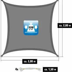 AMANKA 2 x 2 atmungsaktives UV Sonnensegel - Grey