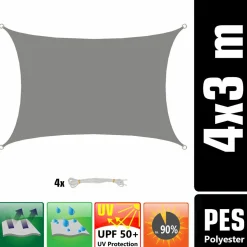 AMANKA 3 x 4 wasserabweisendes Polyester Sonnensegel - Grey
