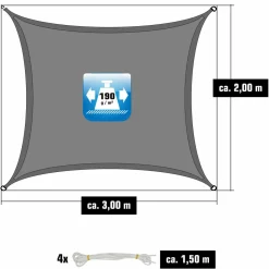 AMANKA 2 x 3 Wasserdichtes Sonnensegel mit Befestigung - Grey