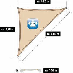 AMANKA 4,2 x 4,2 x 6 atmungsaktives UV Sonnensegel - Beige