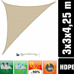 AMANKA 3 x 3 x 4,2 atmungsaktives UV Sonnensegel - Beige
