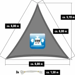 AMANKA 6 x 6 x 6 atmungsaktives UV Sonnensegel - Grey