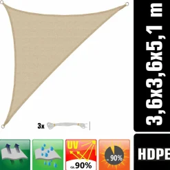 AMANKA 3,6 x 3,6 x 5,1 atmungsaktives UV Sonnensegel - Beige