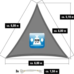 AMANKA 6 x 6 x 6 meter HDPE Sonnensegel - Grey