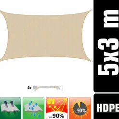 AMANKA 3x5 Beiges atmungsaktives UV Sonnensegel
