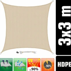 AMANKA 3x3 Beiges atmungsaktives UV Sonnensegel