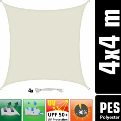 AMANKA 4x4 Wasserdichtes Beige Sonnensegel mit Befestigung