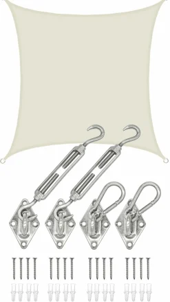 AMANKA 3x3 Wasserdichtes Beige Sonnensegel mit Befestigung