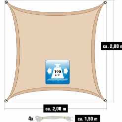 AMANKA 2x2 Wasserdichtes Beige Sonnensegel mit Befestigung