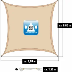 AMANKA 6x6m beiges HDPE wasserdurchlässiges Schattennetz