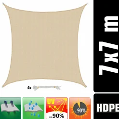 AMANKA 7x7m beiges HDPE wasserdurchlässiges Schattennetz