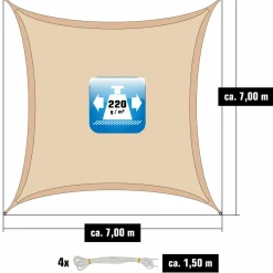 AMANKA 7x7m beiges HDPE wasserdurchlässiges Schattennetz