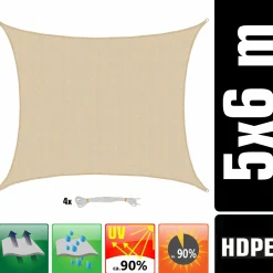 AMANKA 6x5m beiges HDPE wasserdurchlässiges Schattennetz