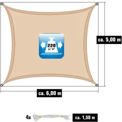 AMANKA 6x5m beiges HDPE wasserdurchlässiges Schattennetz