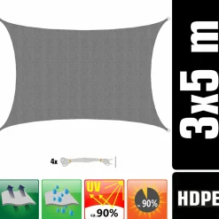 AMANKA 5x3m graues HDPE wasserdurchlässiges Schattennetz