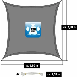 AMANKA 7x7m graues HDPE wasserdurchlässiges Schattennetz