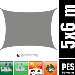 AMANKA 6x5m graues Polyester wasserdichtes Schattennetz