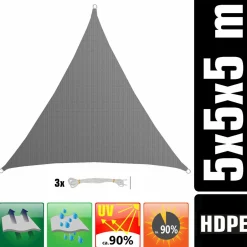 AMANKA 5x5x5 Graues atmungsaktives UV Sonnensegel