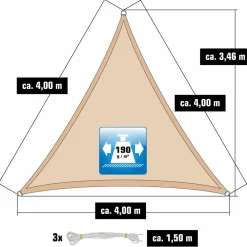 AMANKA 4x4x4 Wasserdichtes Sonnensegel mit Befestigung - Beige