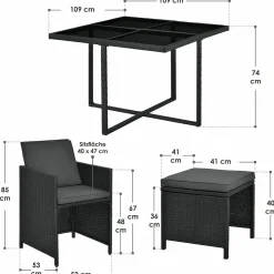 Baracoa L Polyrattan schwarzes Diningset