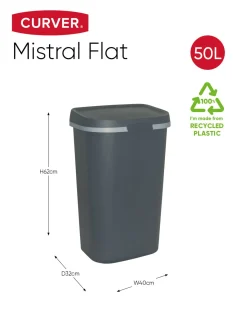 Curver Mistral Flat 50 Liter Abfalleimer - Anthrazit