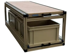 Doppel-Schiebeframe 120x40 cm mit offenen Boxen und Holz
