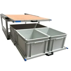 Doppelte Aluminium-Schublade mit 3 offenen Behältern - 80 x 60 cm