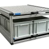 Doppelter Alu-Heckauszug mit 3 Boxen und Alu Deckplatte - 80x60cm