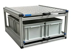 Doppelter Alu-Heckauszug mit 3 Boxen und Alu Deckplatte - 80x60cm