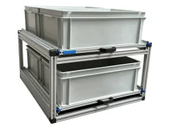 Doppelter Aluminium-Schiebeboden mit 4 offenen Boxen - 80x60cm