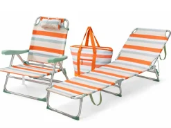 HEM 3er-Strandset mit Stranstuhl, Liege und Kühltasche - Orange