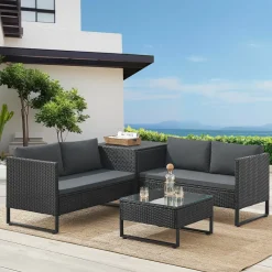 Juskys Santorini Polyrattan Modular Loungeset - Black
