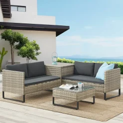 Juskys Santorini Polyrattan Modular Loungeset - Grey