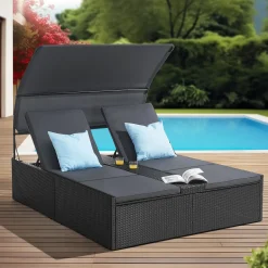 Juskys Syros Polyrattan Lounge Bed - Black