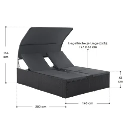 Juskys Syros Polyrattan Lounge Bed - Black