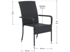 Juskys Yoro Polyrattan Set von 4 Gartenstühle - Black