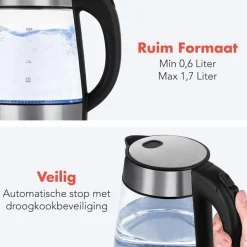 KitchenBrothers Glas Wasserkocher 1.7L - Stainless Steel