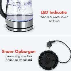 KitchenBrothers Glas Wasserkocher 1.7L - Stainless Steel