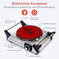 KitchenBrothers RVS 1 Platte Elektrisches Kochfeld