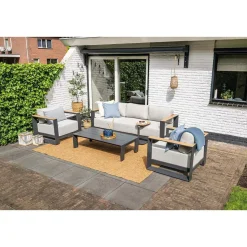 Levanto Dreisitzbank - carbon black - valley sand light teaklook