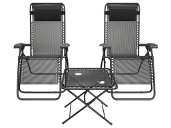 LifeGoods 2er-Set Relaxstühle mit Tisch - Black