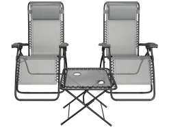 LifeGoods 2er-Set Relaxstühle mit Tisch - Grey
