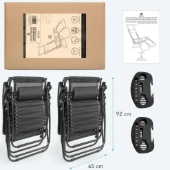 LifeGoods 2er-Set Relaxstühle mit Sonnendach - Black