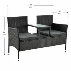Monaco Polyrattan schwarze Gartenbank
