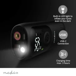 Nedis PAAC10BK Wiederaufladbarer Luftkompressor - Schwarz