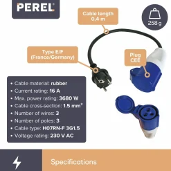 Perel ECEEC E/F CEE Adapterkabel - 40 cm