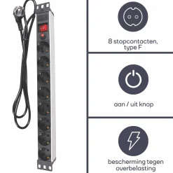 Perel 8-fach Steckdosenleiste mit Schalter - 2,15 Meter